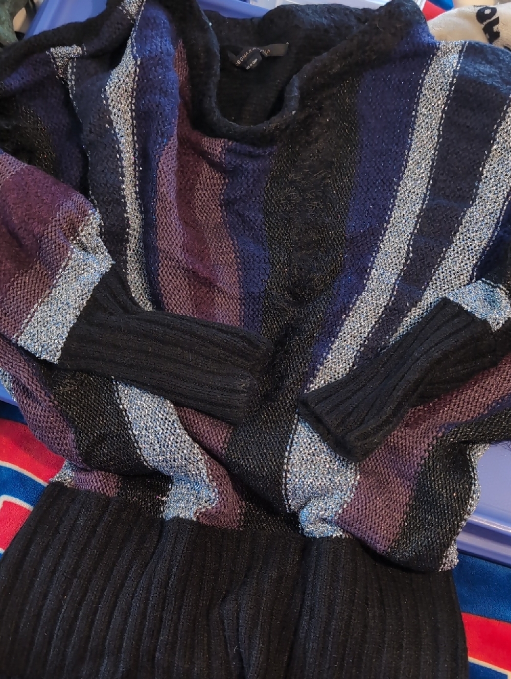 Womens Black & Purple Striped Knit Sweater